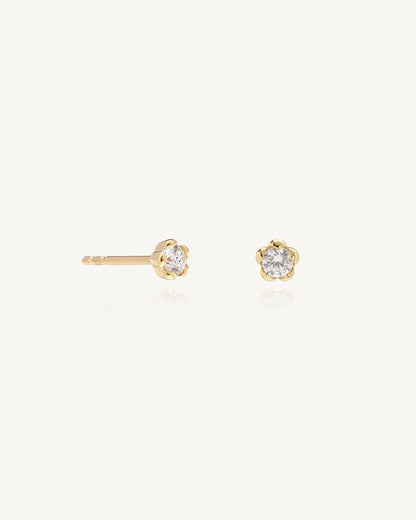Bloomy Solitaire Earrings │ 10K金 小花耳環