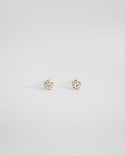 Bloomy Solitaire Earrings │ 10K金 小花耳環